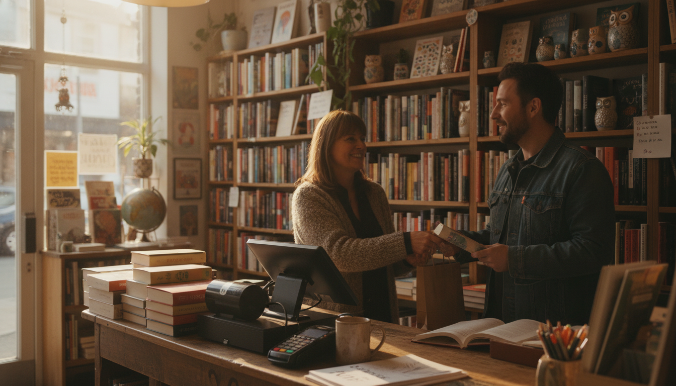 A small business owner comparing two payment processing setups on a laptop