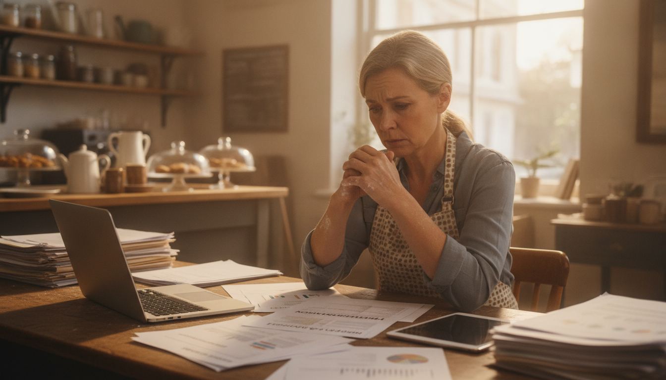 Business owner reviewing merchant account termination records